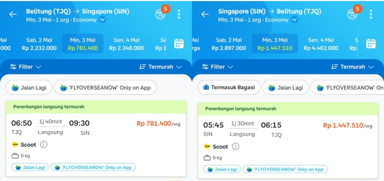 harga tiket singapura ke belitung