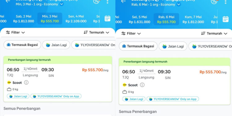 Rute Penerbangan Belitung–Singapura